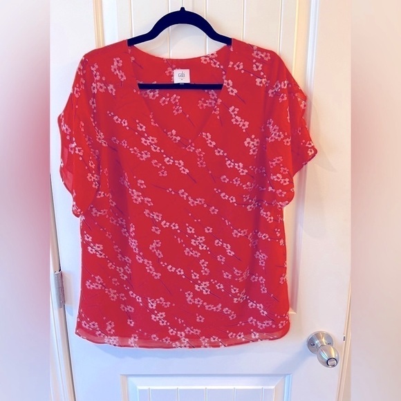 CAbi Top Blouse Split Sleeve Cherry Blossom Style 5712 Women’s Size M - Picture 2 of 4